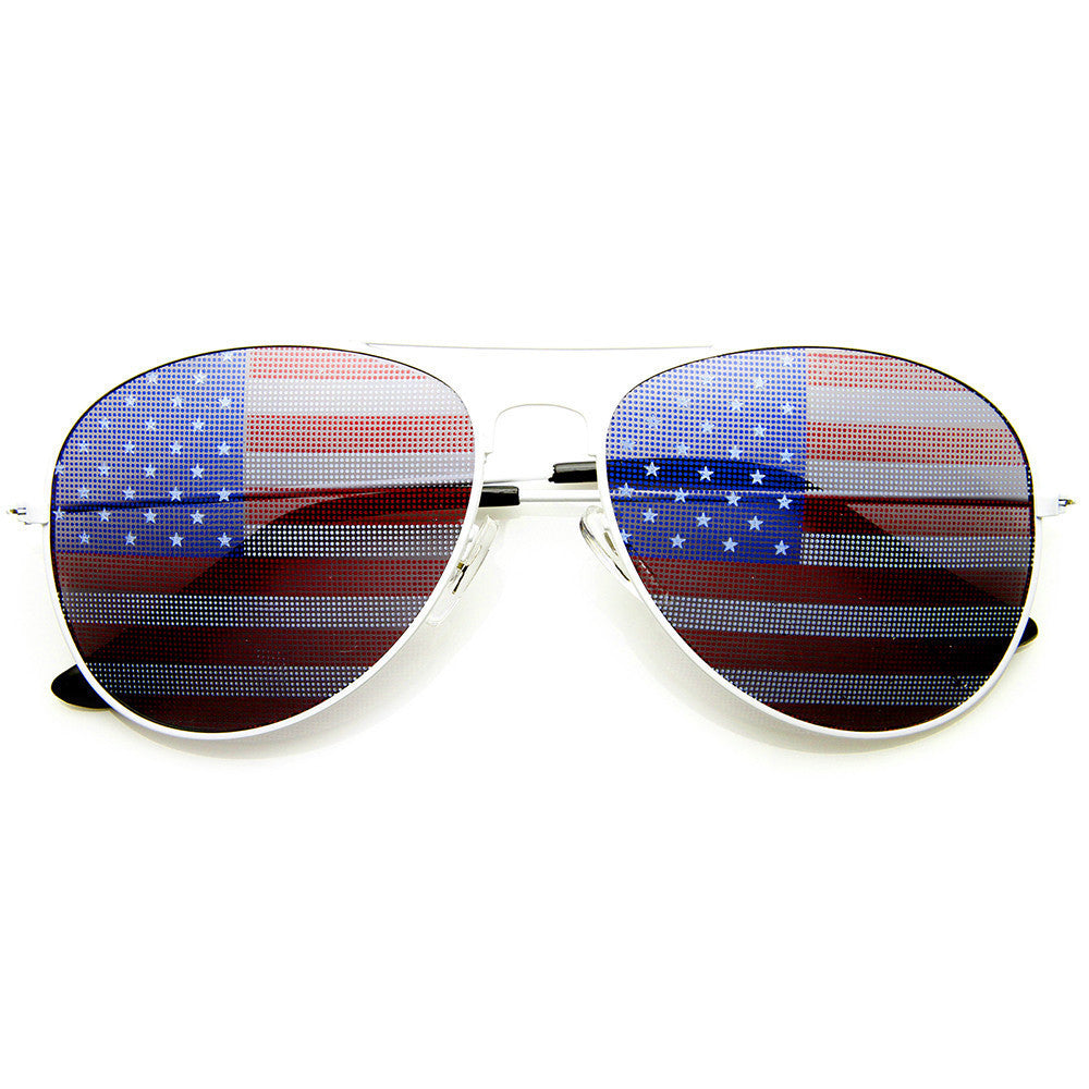 American Flag USA Classic Teardrop Metal Aviator Sunglasses - 8954 Image 1
