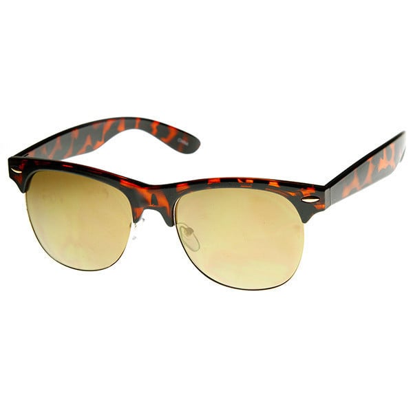 Classic Half Frame Horned Rim Sunglasses Color Mirrored Lens Model 8927 Image 1