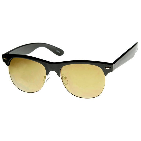 Classic Half Frame Flash Mirror Lens Horned Rim Sunglasses - 8927 Image 2