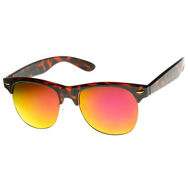 Classic Half Frame Horned Rim Sunglasses Color Mirrored Lens Model 8927 Image 3