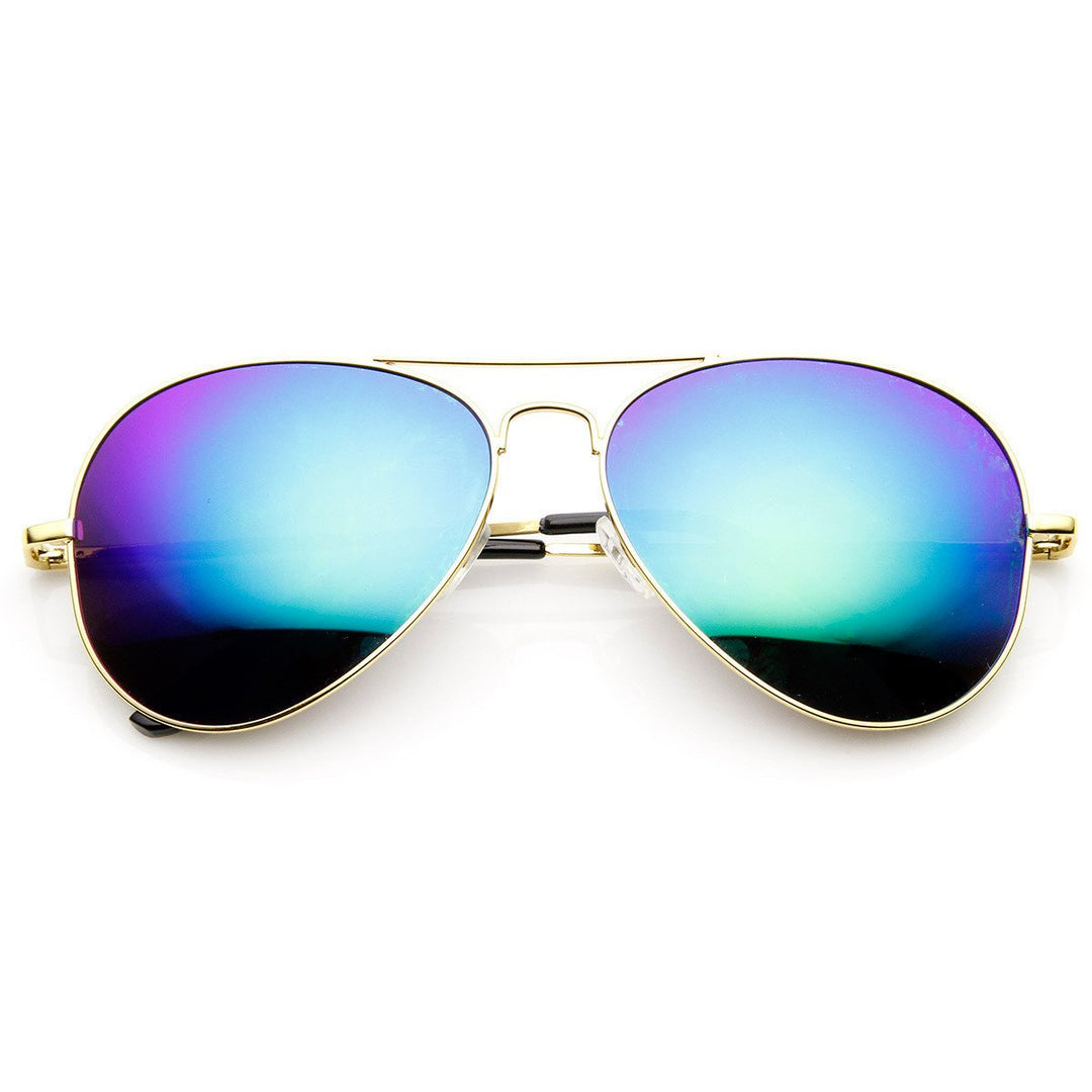 Classic Metal Teardrop Color Mirror Lens Aviator Sunglasses w/ Spring Hinges - 1486 Image 4