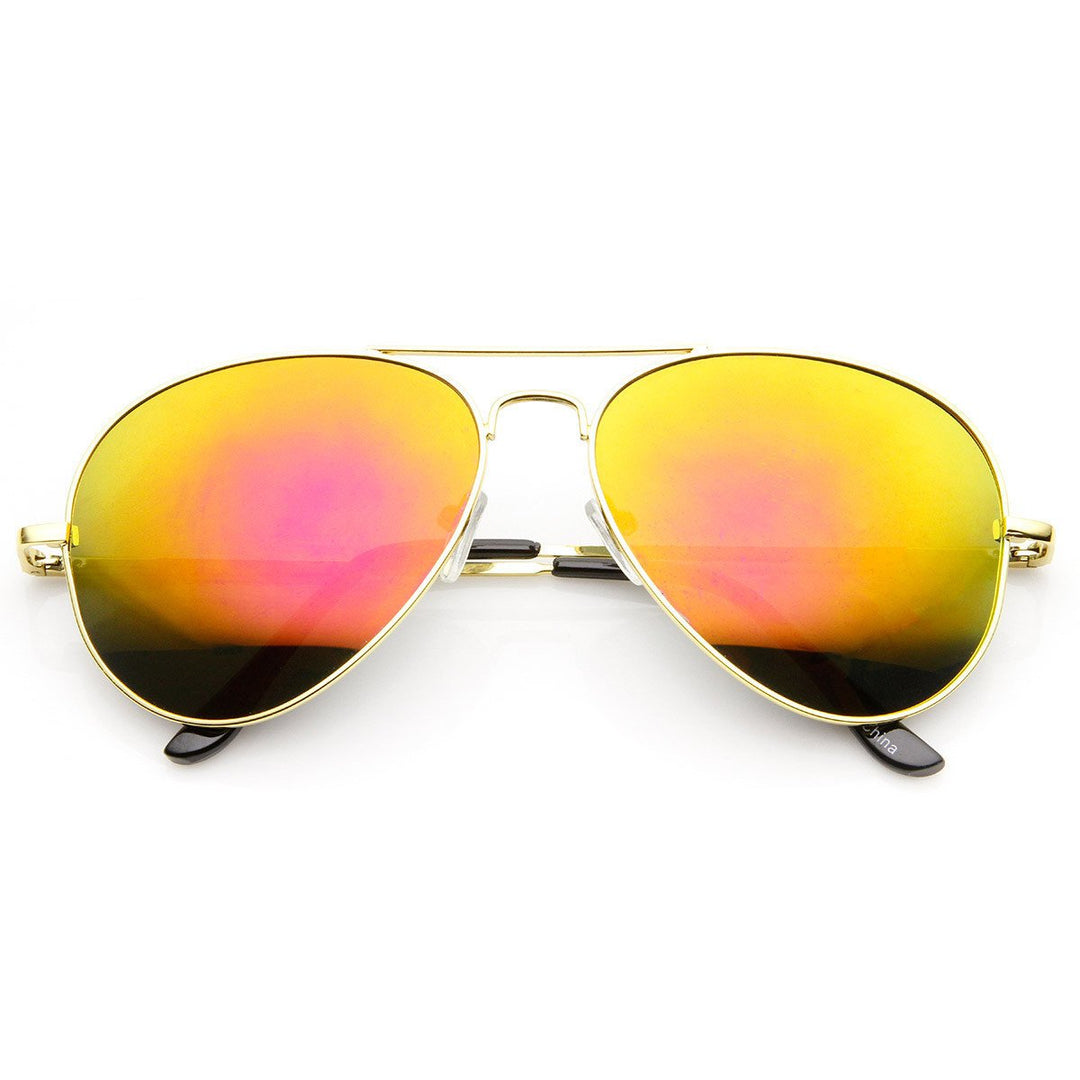 Classic Metal Teardrop Color Mirror Lens Aviator Sunglasses w/ Spring Hinges - 1486 Image 1