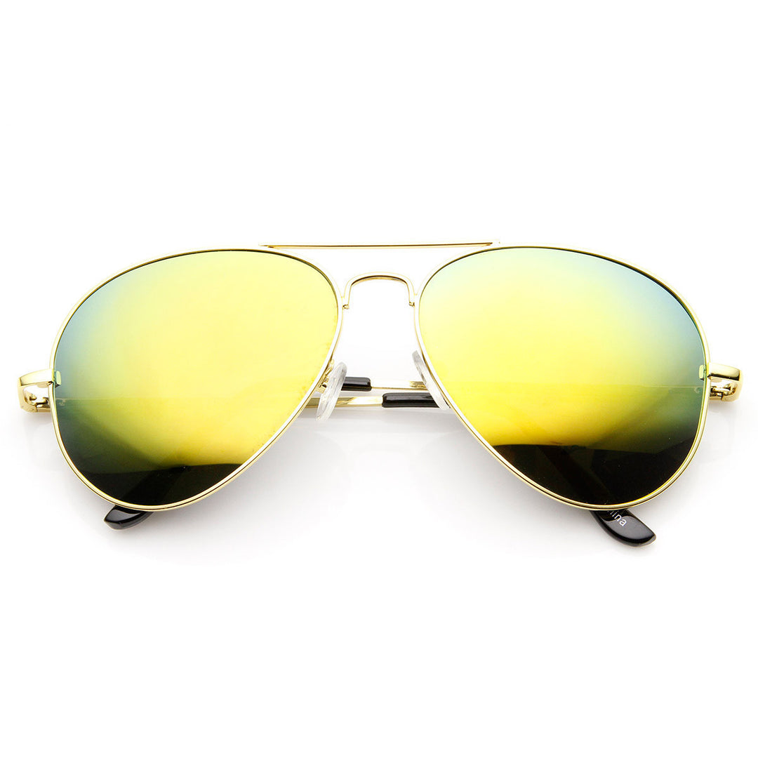 Classic Metal Teardrop Color Mirror Lens Aviator Sunglasses w/ Spring Hinges - 1486 Image 2