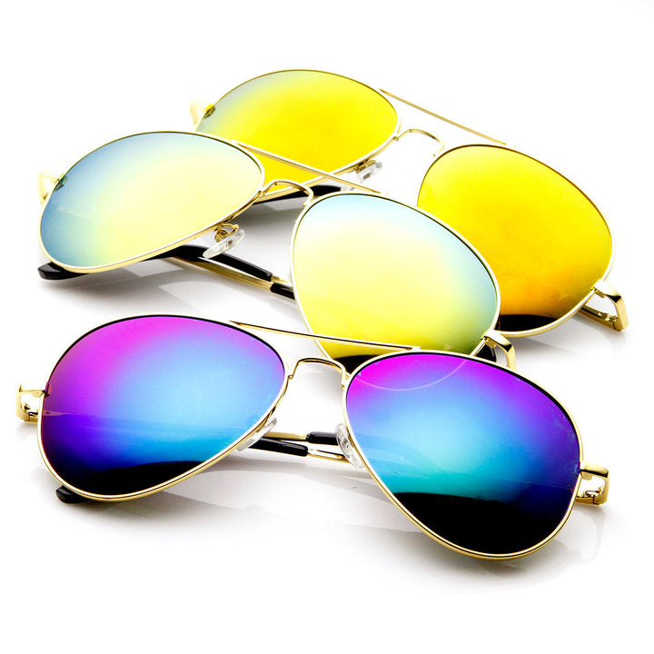 Classic Metal Teardrop Color Mirror Lens Aviator Sunglasses w/ Spring Hinges - 1486 Image 3