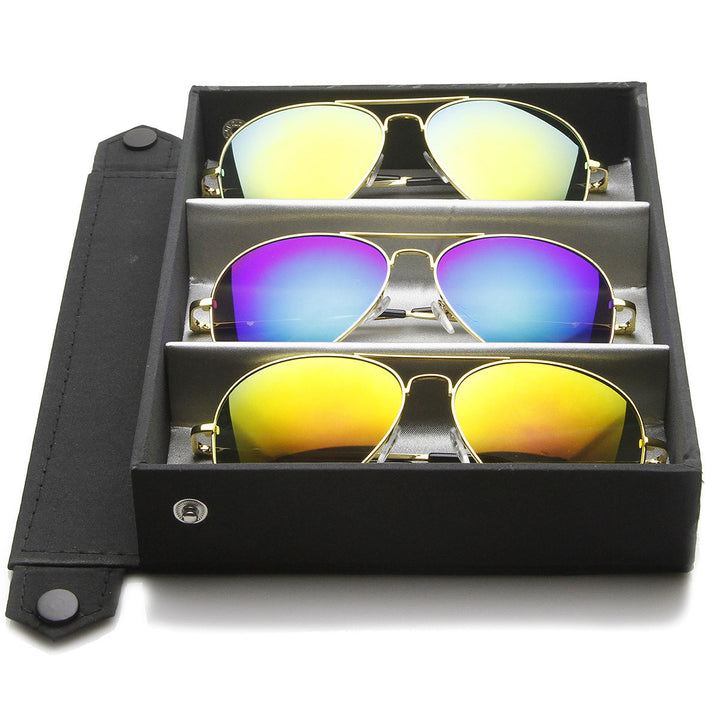 Classic Metal Teardrop Color Mirror Lens Aviator Sunglasses w/ Spring Hinges - 1486 Image 4