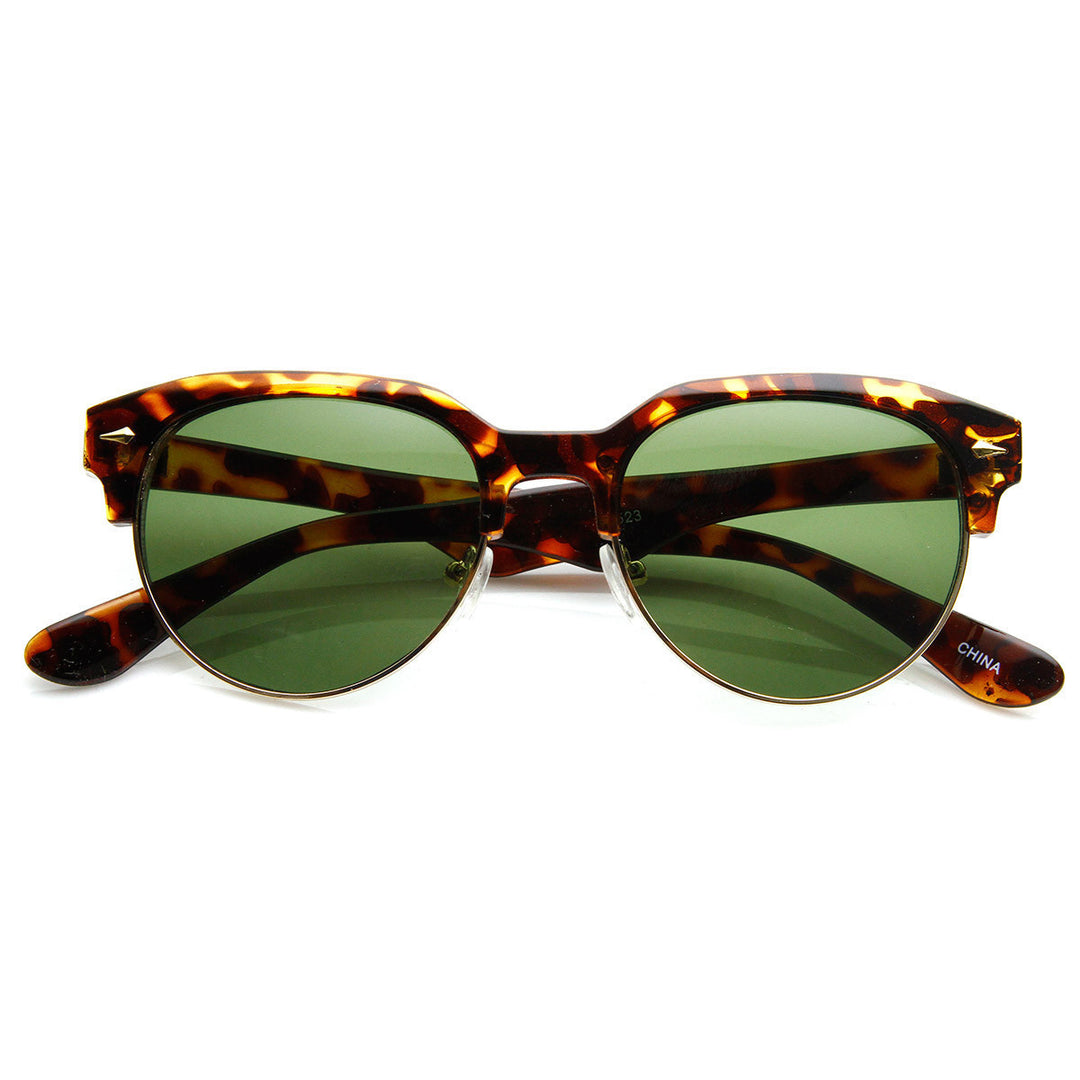 Classic Semi-Rimless Half Frame Retro Horned Rim Sunglasses - 8819 Image 1