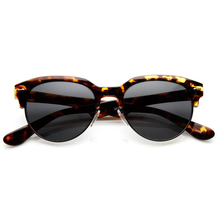Classic Semi-Rimless Half Frame Retro Horned Rim Sunglasses - 8819 Image 2