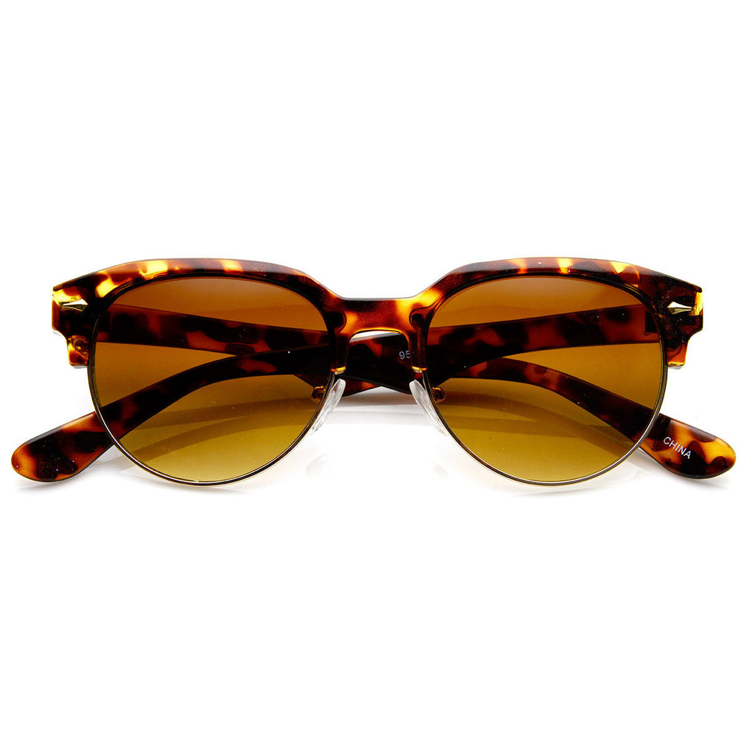 Classic Semi-Rimless Half Frame Retro Horned Rim Sunglasses - 8819 Image 3