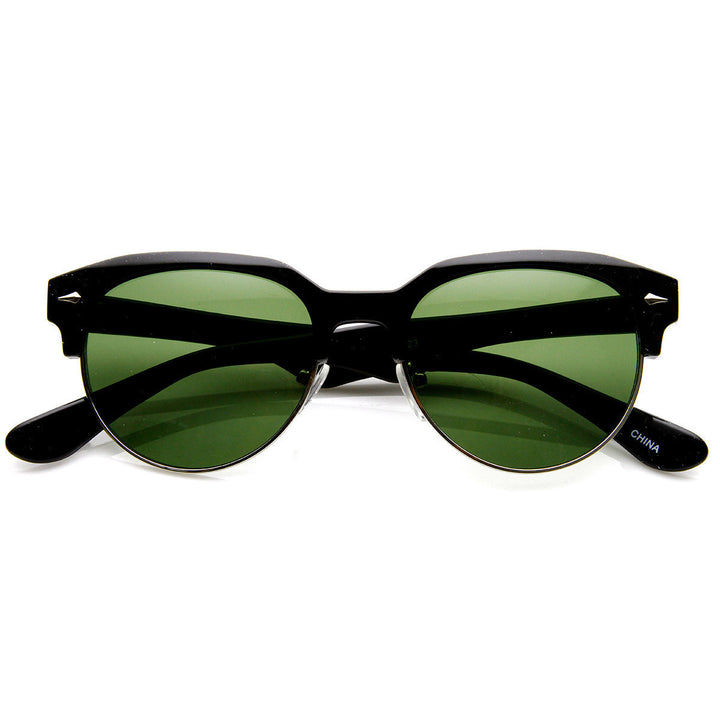Classic Semi-Rimless Half Frame Retro Horned Rim Sunglasses - 8819 Image 4
