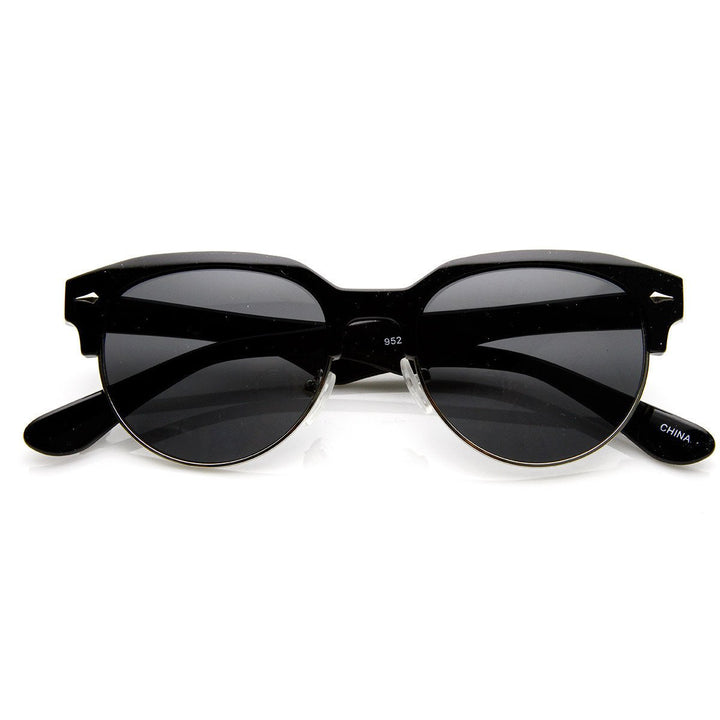 Classic Semi-Rimless Half Frame Retro Horned Rim Sunglasses - 8819 Image 4