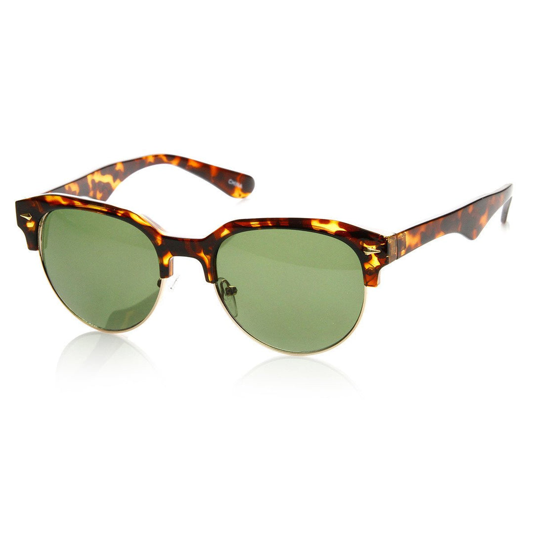 Classic Semi-Rimless Half Frame Retro Horned Rim Sunglasses - 8819 Image 6