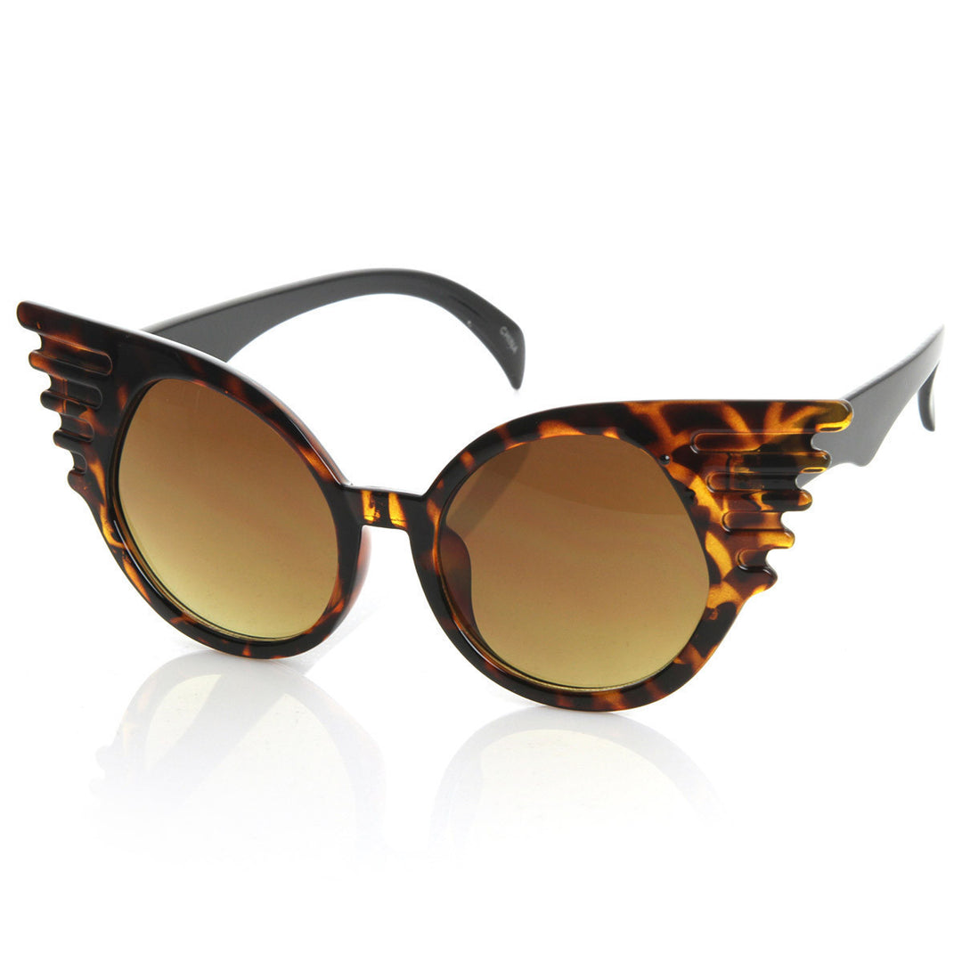 Designer Inspired Fashion Eccentric Unique Round Circle Winged Sunglasses - 8581 Image 3