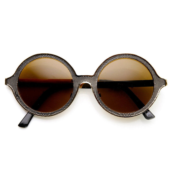 High Fashion Full Metal Ornate Engraved Round Sunglasses - 9325 Image 1