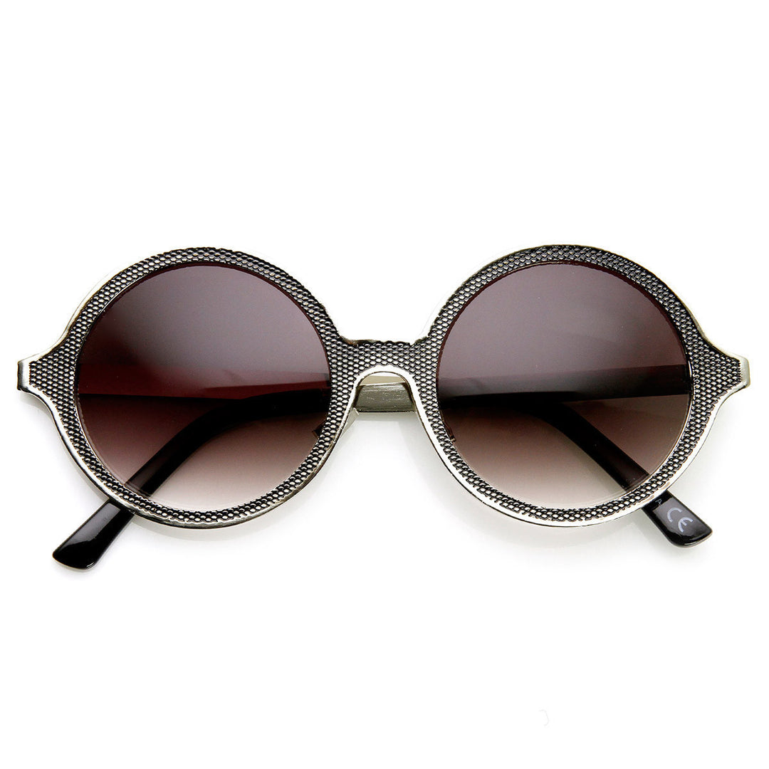 High Fashion Full Metal Ornate Engraved Round Sunglasses - 9325 Image 2
