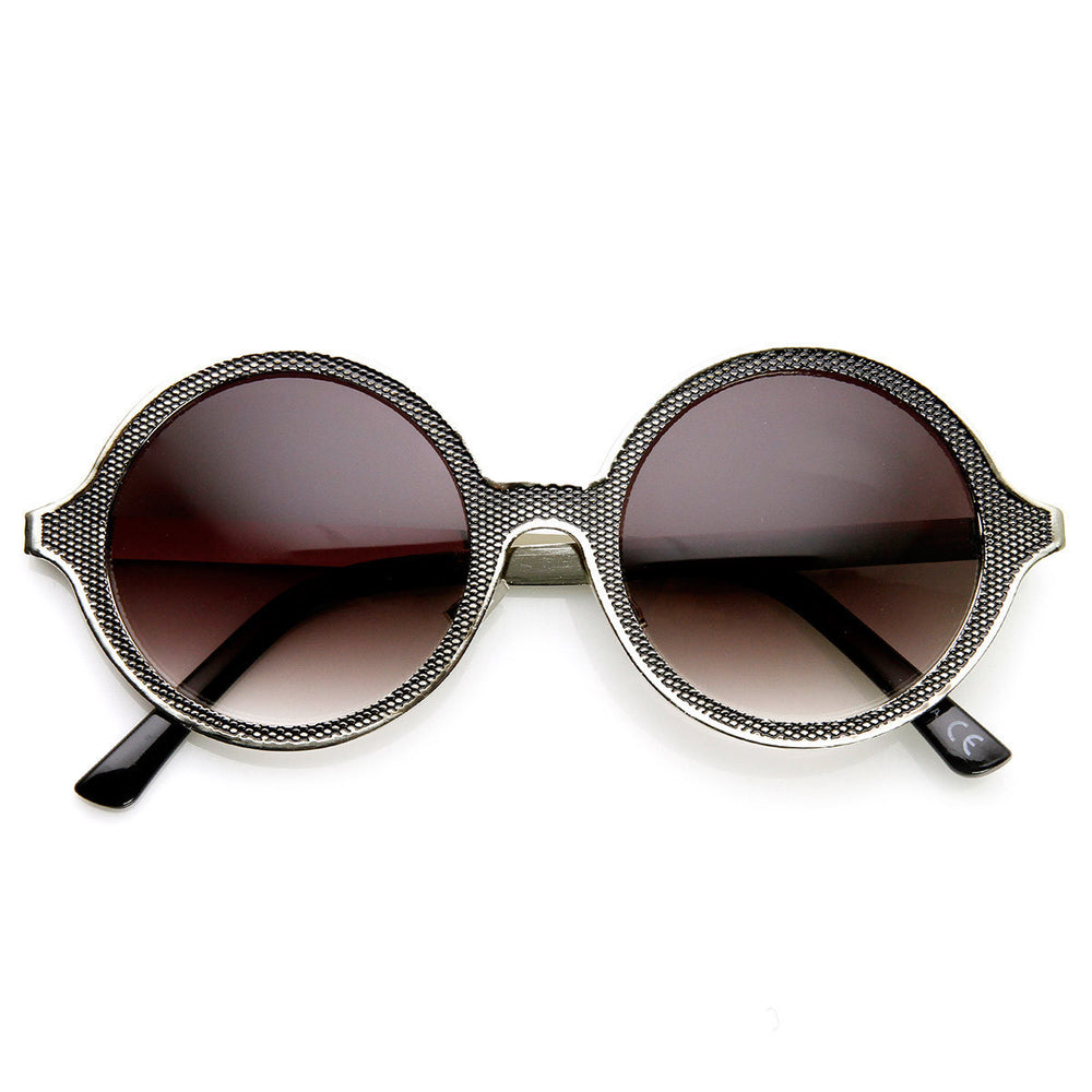 High Fashion Full Metal Ornate Engraved Round Sunglasses - 9325 Image 2