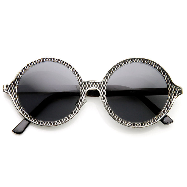 High Fashion Full Metal Ornate Engraved Round Sunglasses - 9325 Image 3