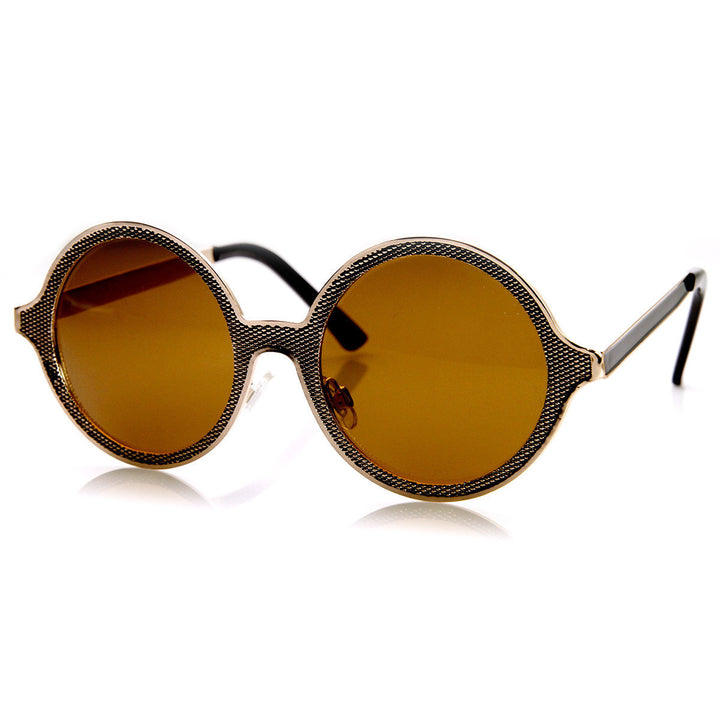 High Fashion Full Metal Ornate Engraved Round Sunglasses - 9325 Image 4