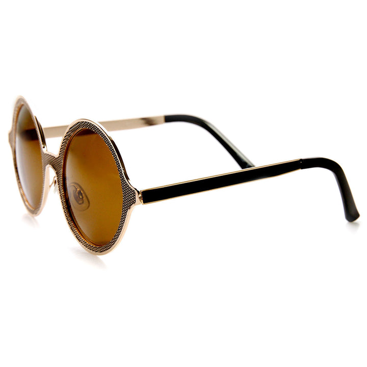 High Fashion Full Metal Ornate Engraved Round Sunglasses - 9325 Image 4