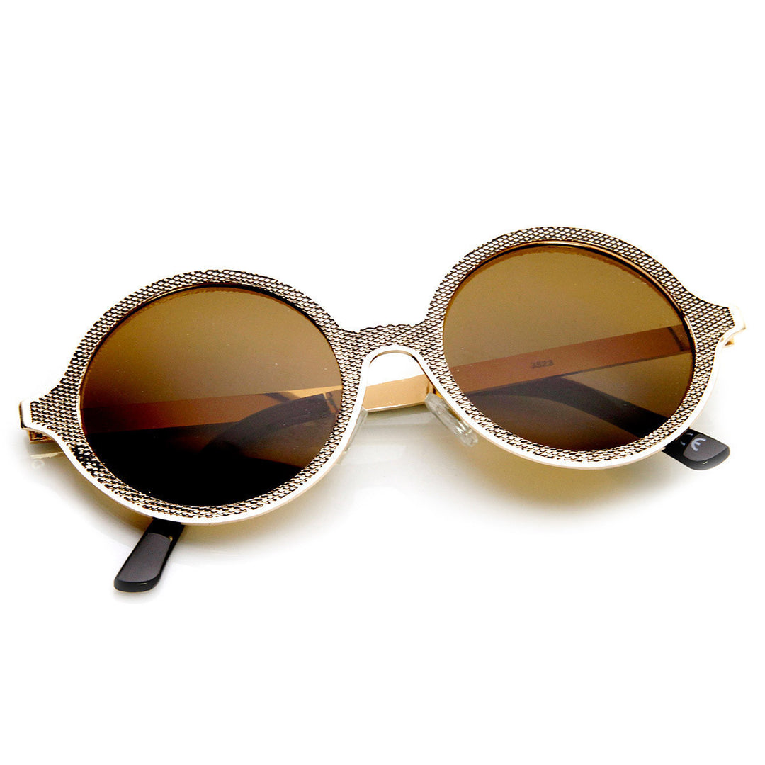 High Fashion Full Metal Ornate Engraved Round Sunglasses - 9325 Image 6