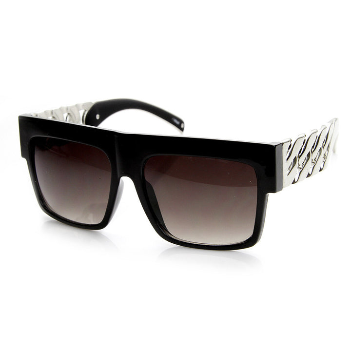 High Fashion Metal Chain Arm Flat Top Aviator Sunglasses - 9126 Image 4