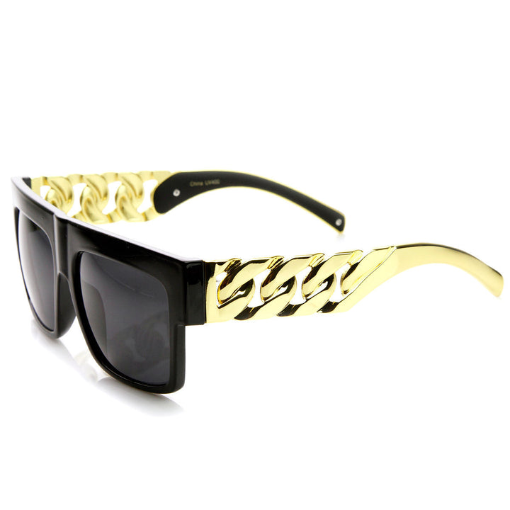 High Fashion Metal Chain Arm Flat Top Aviator Sunglasses - 9126 Image 6