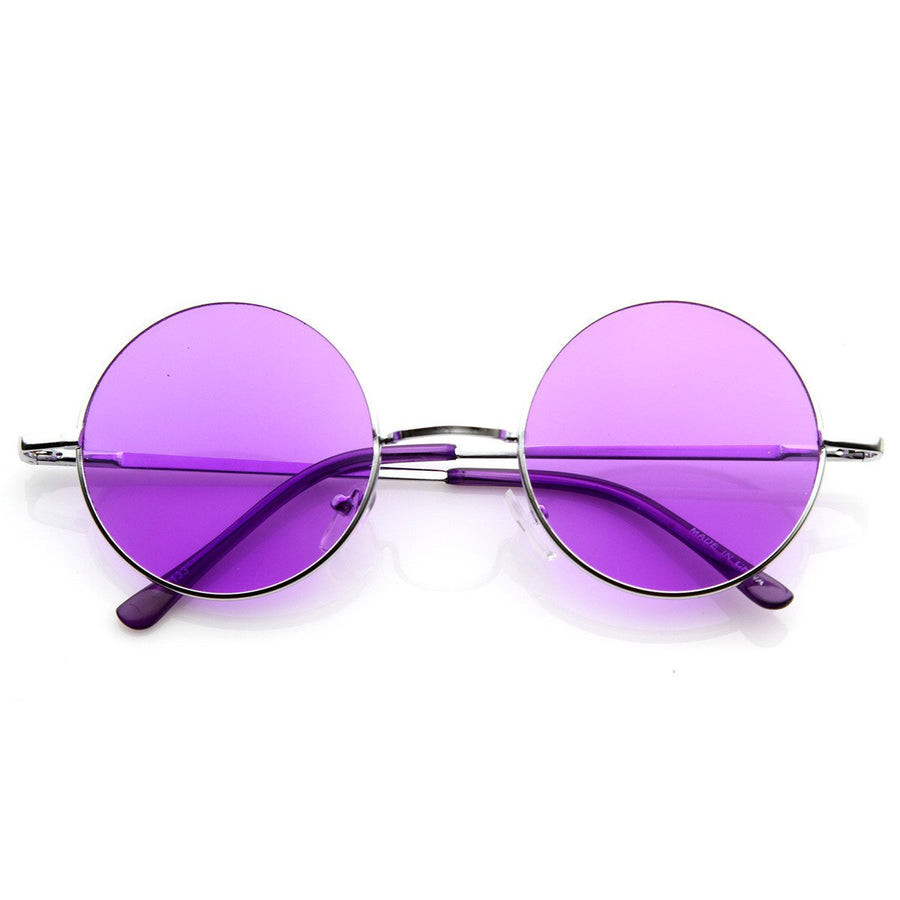 Lennon Style Round Circle Metal Sunglasses w/ Color Lens Tint - 8594 Image 1
