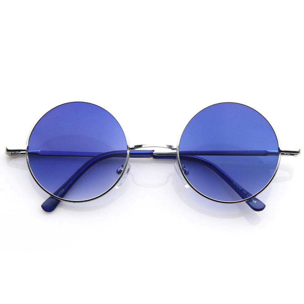 Lennon Style Round Circle Metal Sunglasses w/ Color Lens Tint - 8594 Image 2