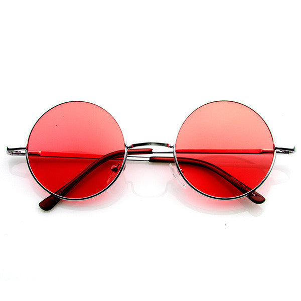 Lennon Style Round Circle Metal Sunglasses w/ Color Lens Tint - 8594 Image 4