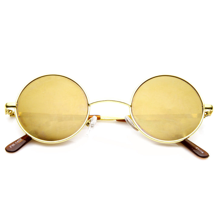 Lennon Style Round Circle Metal Sunglasses with Color Mirror Lens - 1408 Image 1
