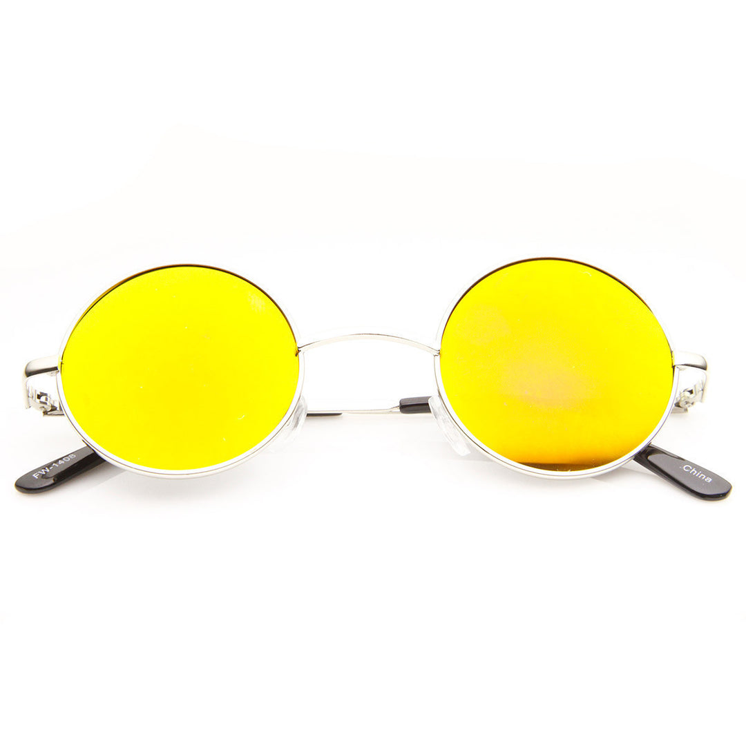 Lennon Style Round Circle Metal Sunglasses with Color Mirror Lens - 1408 Image 2