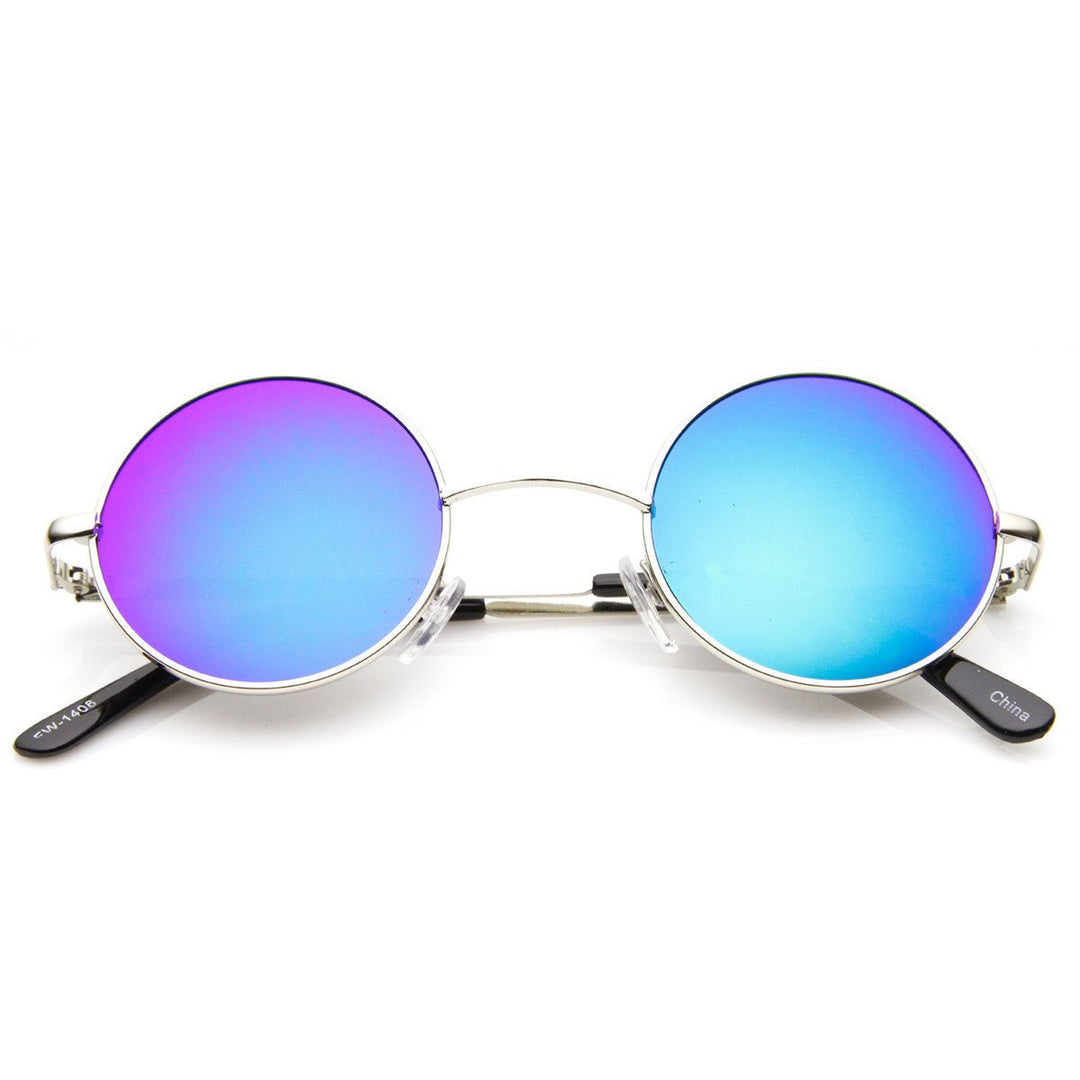 Lennon Style Round Circle Metal Sunglasses with Color Mirror Lens - 1408 Image 3