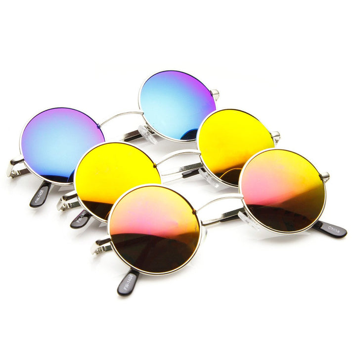 Lennon Style Round Circle Metal Sunglasses with Color Mirror Lens - 1408 Image 4