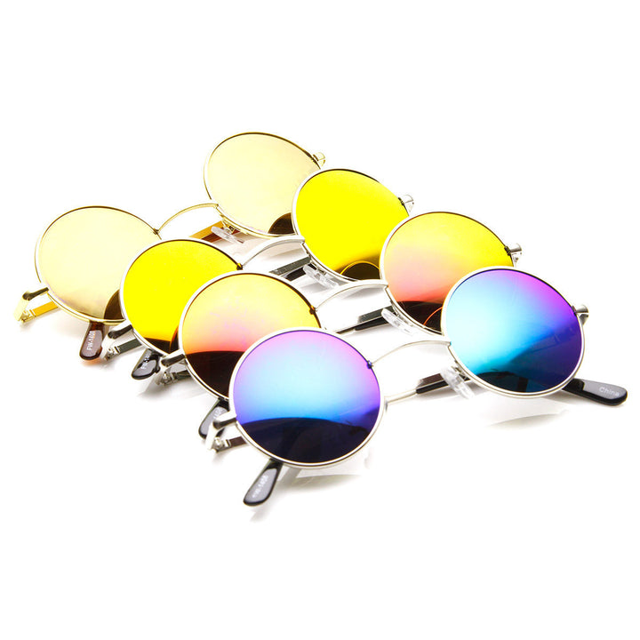 Lennon Style Round Circle Metal Sunglasses with Color Mirror Lens - 1408 Image 6