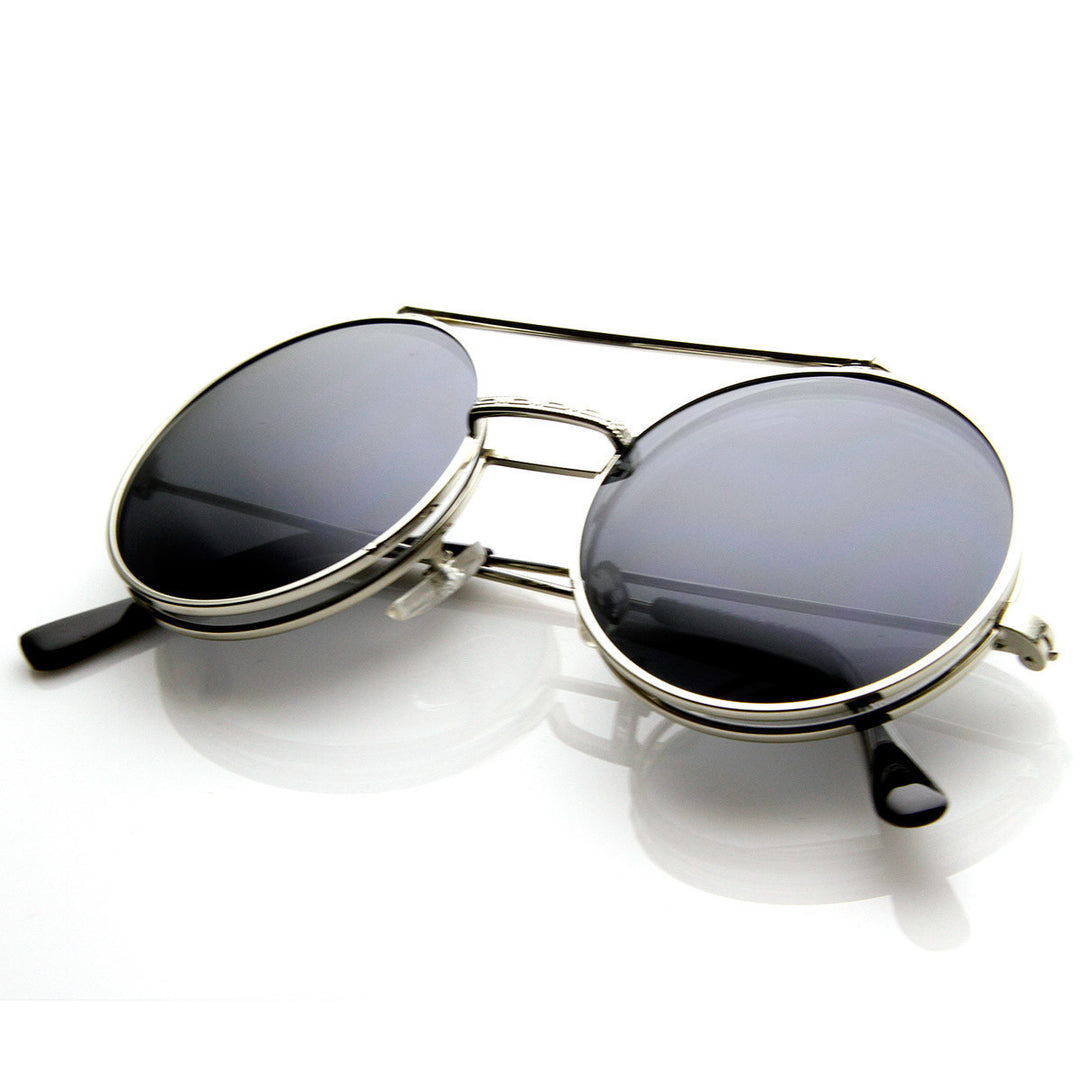 Limited Edition Color Flip-Up Lens Round Circle Django Sunglasses - 8795 Image 4