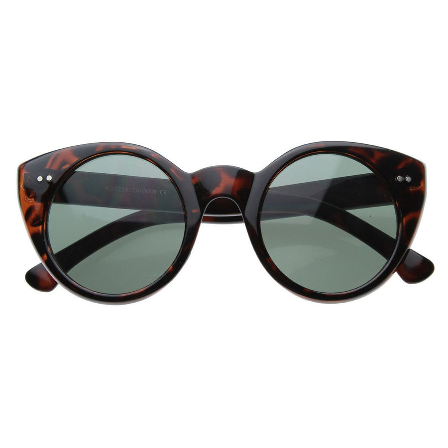 Modern Cateyes Vintage Inspired Circle Cat Eye Round Sunglasses w/ Metal Rivets - 8297 Image 1