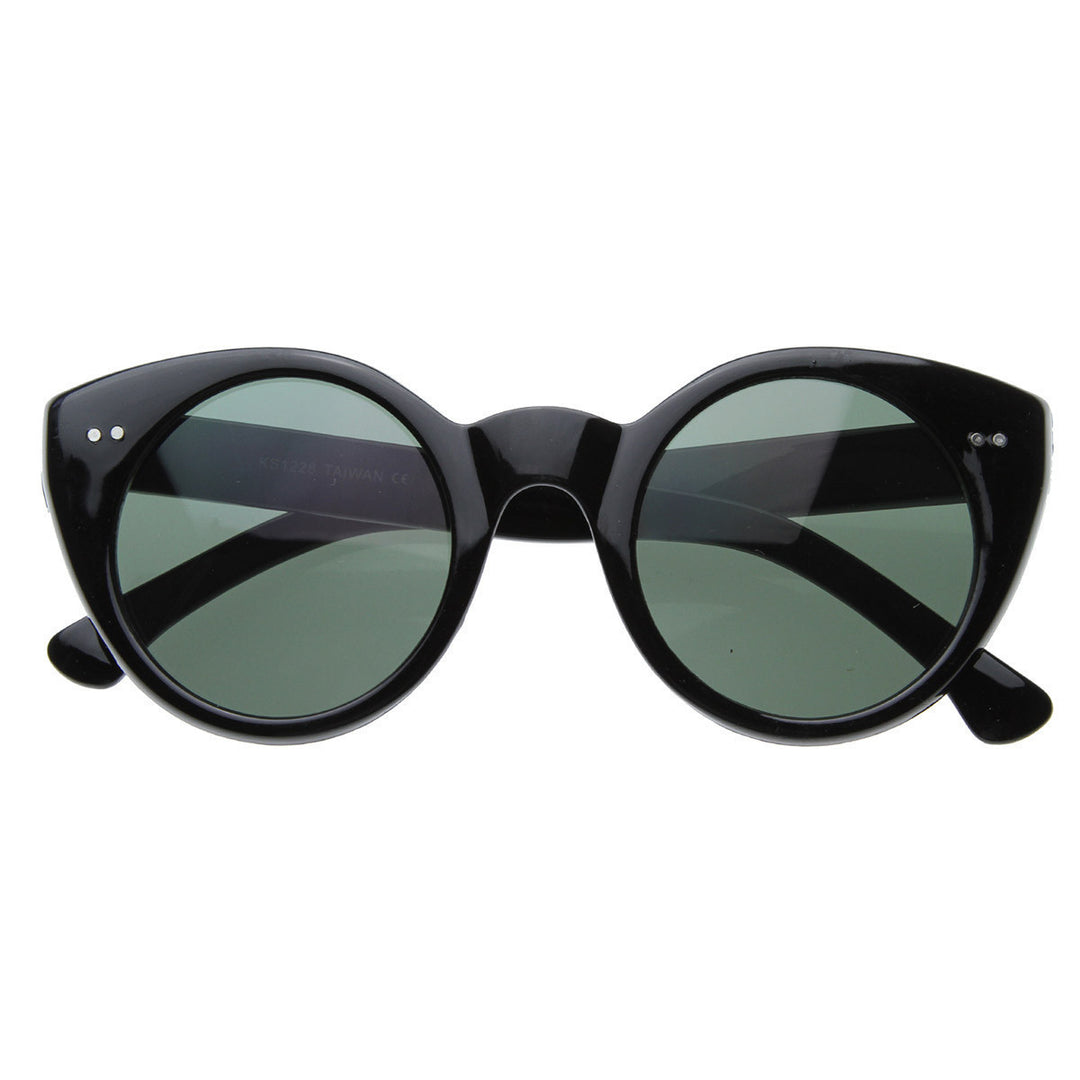 Modern Cateyes Vintage Inspired Circle Cat Eye Round Sunglasses w/ Metal Rivets - 8297 Image 2