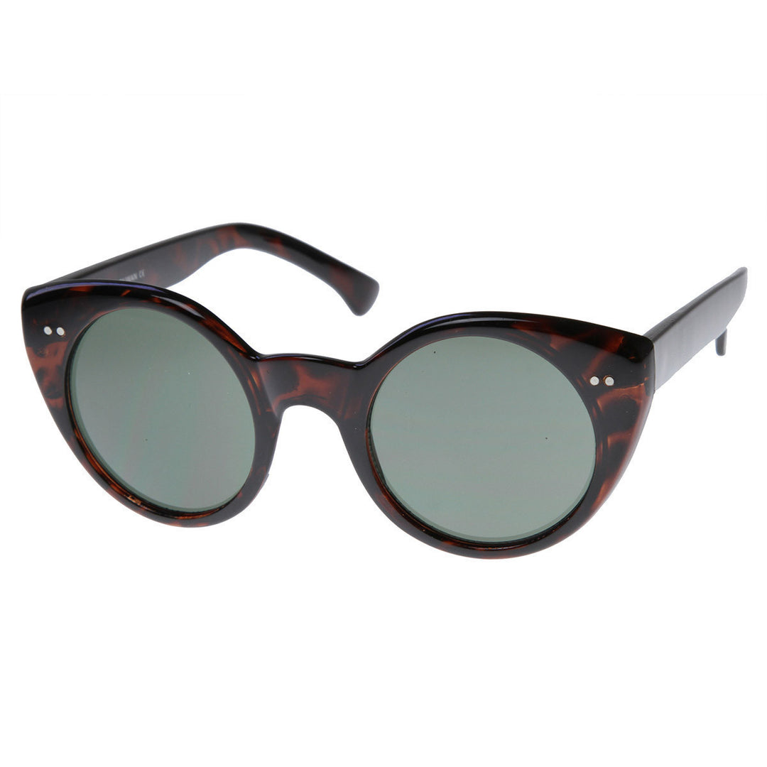 Modern Cateyes Vintage Inspired Circle Cat Eye Round Sunglasses w/ Metal Rivets - 8297 Image 4