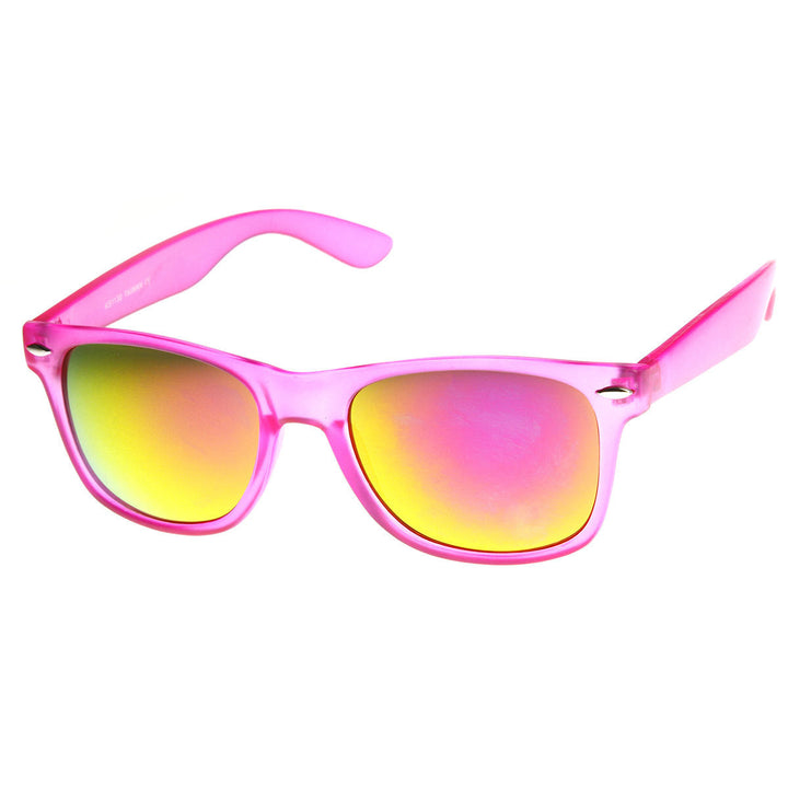 Neon Frosted Frame Relfective Color Mirror Lens Horned Rim Sunglasses - 8651 Image 1