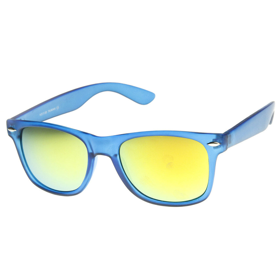 Neon Frosted Frame Relfective Color Mirror Lens Horned Rim Sunglasses - 8651 Image 4