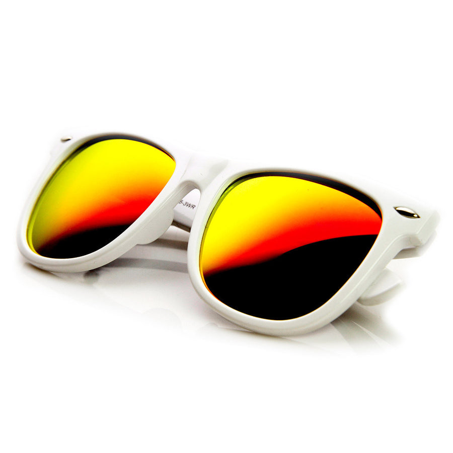 Oversized Mod White Frame Flash Mirror Lens Horned Rim Sunglasses - 8079 Image 1