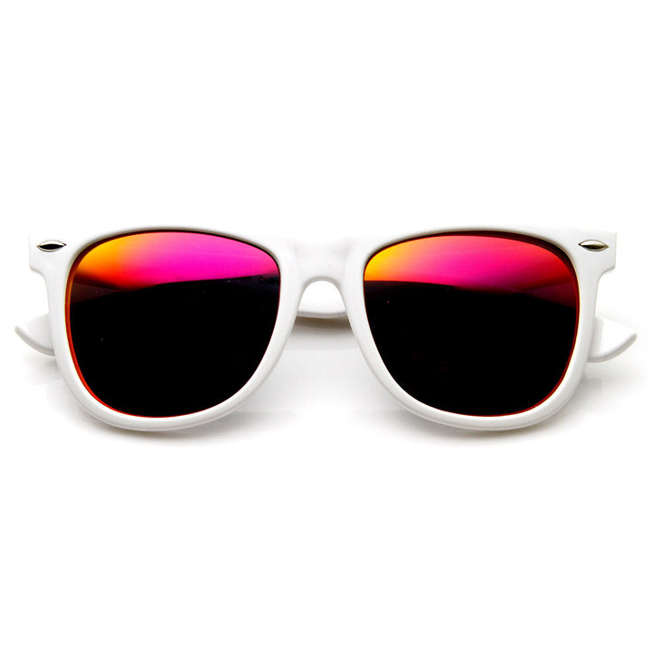 Oversized Mod White Frame Flash Mirror Lens Horned Rim Sunglasses - 8079 Image 4