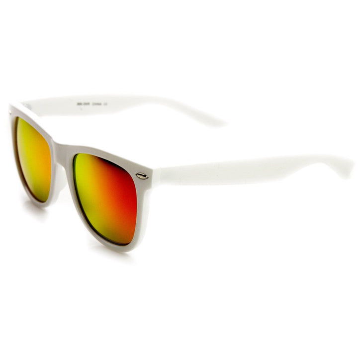 Oversized Mod White Frame Flash Mirror Lens Horned Rim Sunglasses - 8079 Image 6