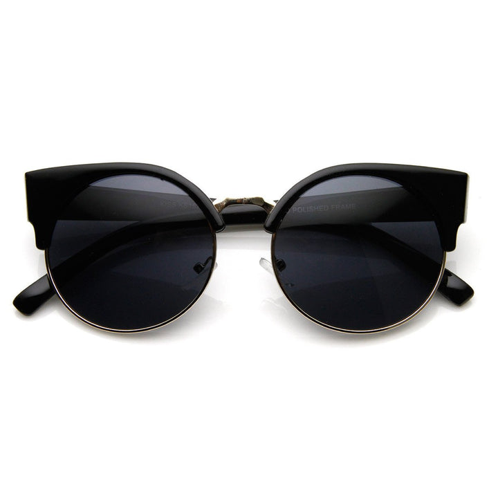 Round Circle Half Frame Semi-Rimless Cateye Sunglasses - 8785 Image 2