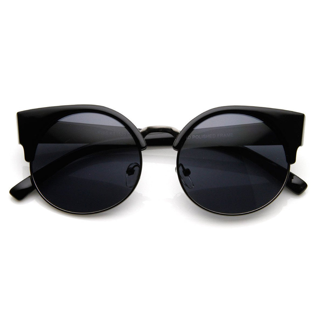 Round Circle Half Frame Semi-Rimless Cateye Sunglasses - 8785 Image 3