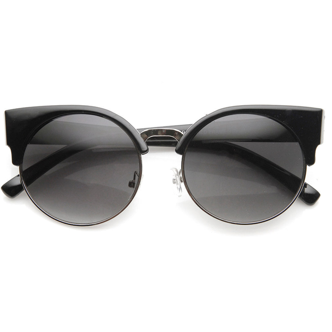 Round Circle Half Frame Semi-Rimless Cateye Sunglasses - 8785 Image 4