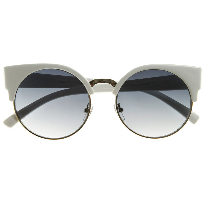 Round Circle Half Frame Semi-Rimless Cateye Sunglasses - 8785 Image 4