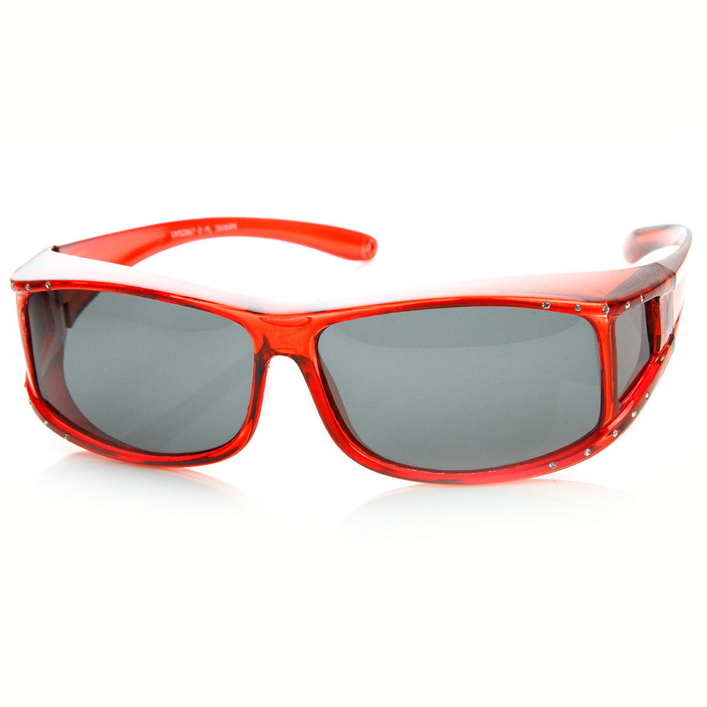Womens Rectangle Polarized Lens Cover Wrap Sunglasses with Side Lens - 8882 Image 2