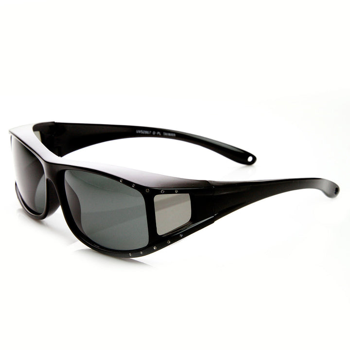 Womens Rectangle Polarized Lens Cover Wrap Sunglasses with Side Lens - 8882 Image 4