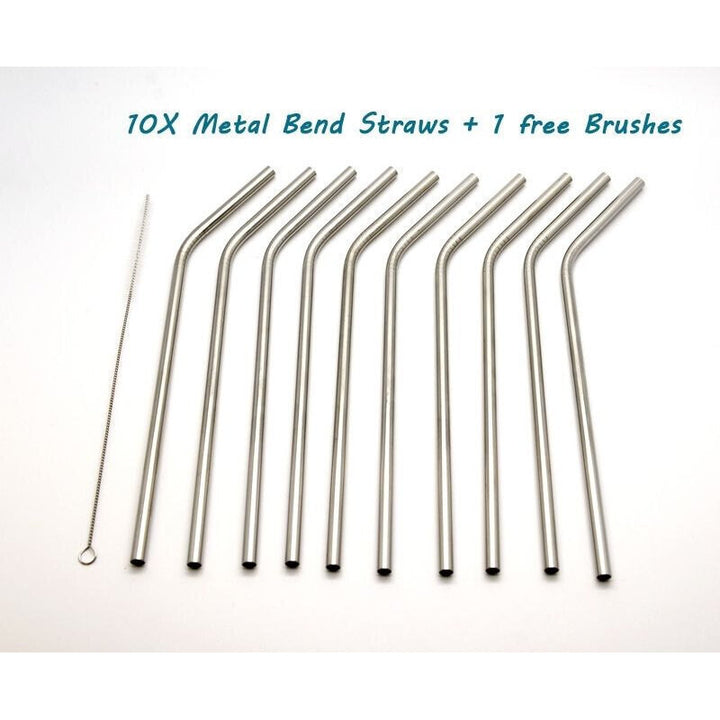 Set of 10 Curved Stainless Steel Drinking Straws + FREE brush Mason Jars Wedding/Party Decor Reusable and Kid Friendly Image 1