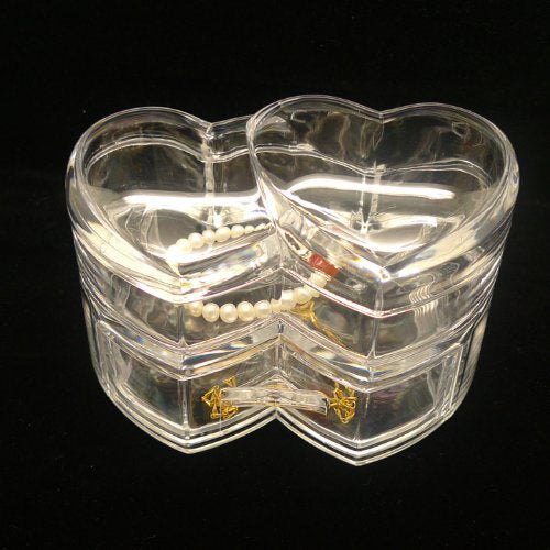 Clear Acrylic Makeup Organizer Double Heart Acrylic Box - great for makeup, party favors, gift packaging, stocking Image 1